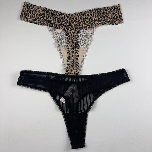 Victoria's Secret Thong String Lacie Sheer Black /Animal Print Panties S.L - Picture 2 of 6